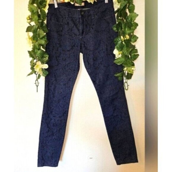 Banana Republic Velvet Skinny Jeans 27L Navy Floral Pants Soft Stretch - Picture 5 of 16